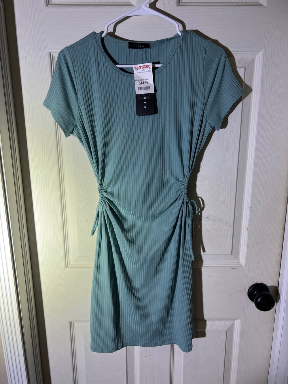 T.J.Maxx Ribbed Sage Green Side-Tie Mini Dress